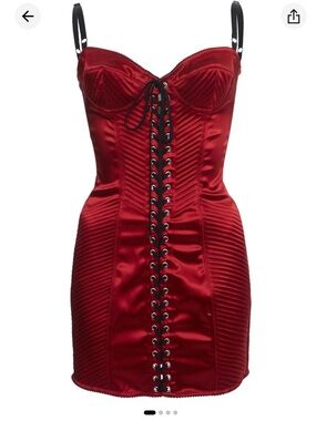 Dolce & Gabbana Satin Lace-Up Red Mini Dress